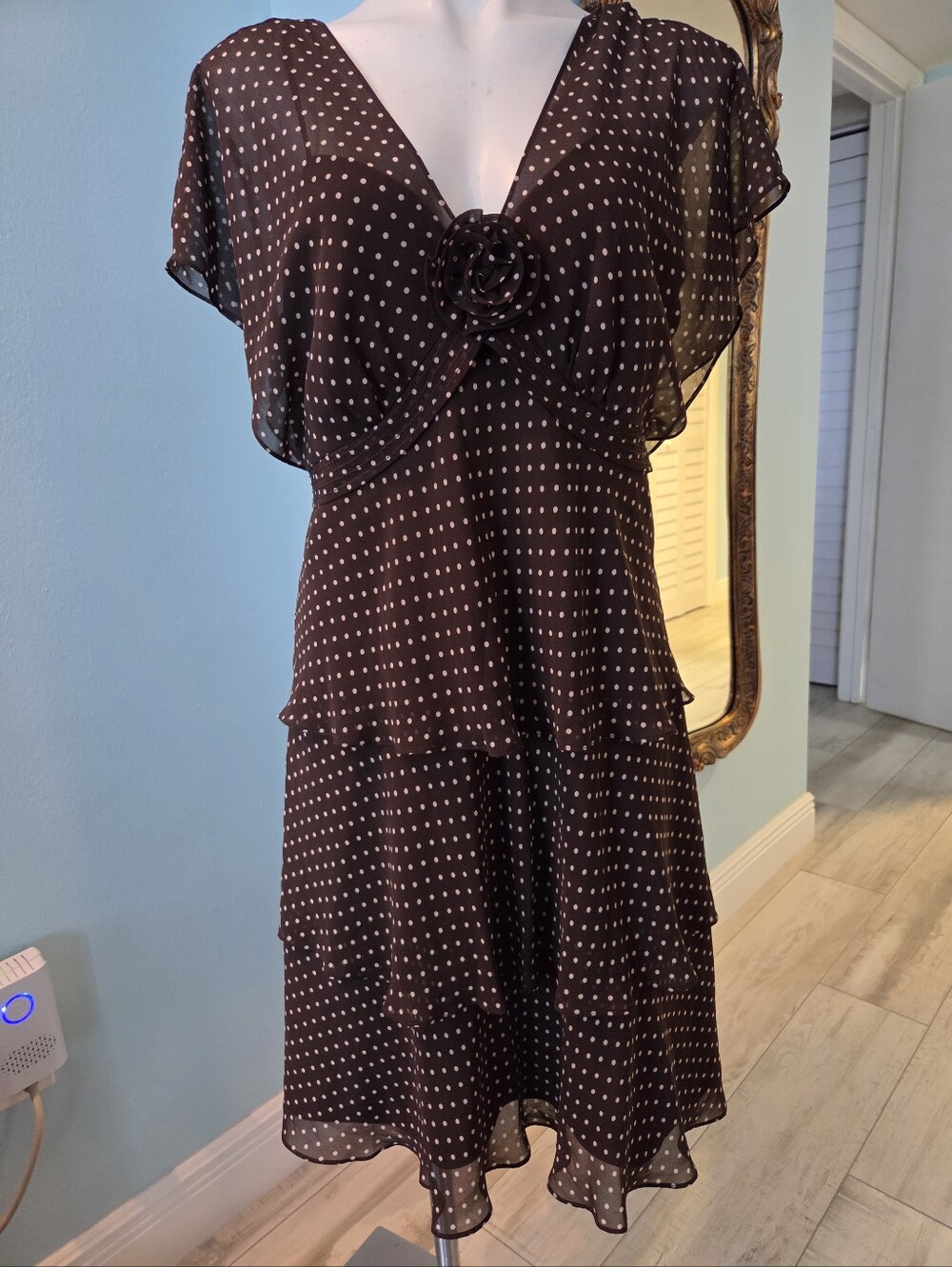 Chocolate Brown And White Polka Dot Tiered Dress
